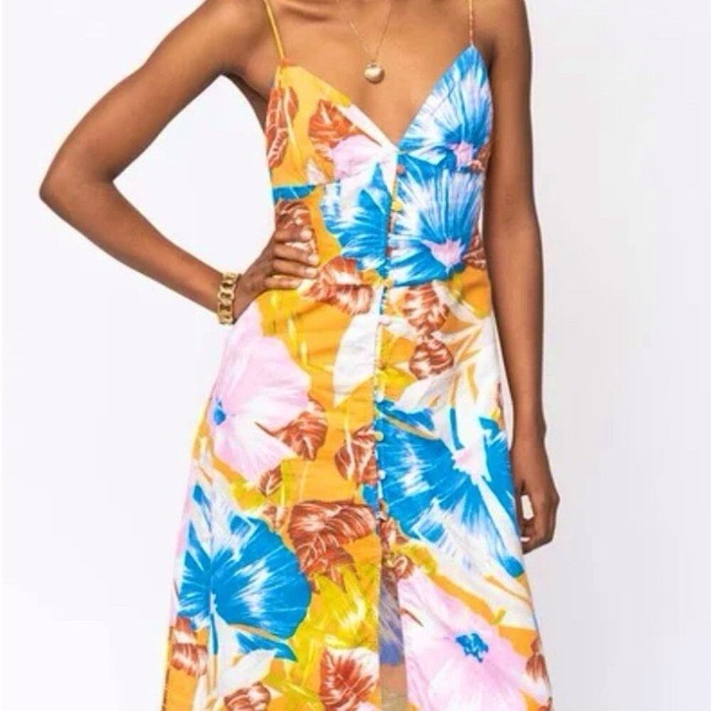 NWT Zara Tropical Floral Midi Dress Linen Blend Blogger Favorite Summer L - Picture 2 of 10